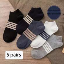 5 Pairs Men's Fashionable Odor-Resistant, Moisture-Wicking Low-Cut Socks, Comfortable & Breathable, Suitable For Spring & Summer - Multicolor - View 2