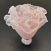 6 pièces/set Bouquet de fleurs en chiffon de style vague coréen, artisanat de fleurs roses pour l'emballage-cadeau, convient pour la décoration de fleuriste, les faveurs de mariage, les cadeaux d'anniversaire - chiffon, volants, perles, rose, blanc