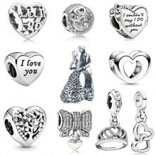 1 Pc Silver Lovely Delicate Romantic Love Kiss Hug Love Rose Valentine's Day Romantic Witness Gift Love Send Charm Fit Original Bracelet Charm Women's Black Enamel Craft Jewelry Gift