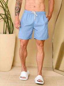 Men's Linen Bermuda Shorts Elegant Casual - 藍色 - 查看 3