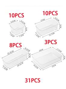 31pcs Radikor Transparent Plastic Drawer Organizers, 4 Different Sizes Storage Boxes For Bathroom, Vanity, Kitchen, Office, Stationery, Cosmetics, Jewelry