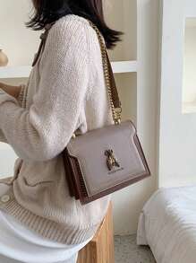 Bolso bandolera decorativo con abeja vintage, bolso de hombro con cadena para mujer, bolso cuadrado con solapa decorada con tachuelas