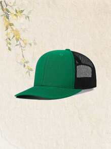 1pc Custom Trucker Hat Vintage Leather Printed Label Color-Blocked Design Customizable Logo Or Text Unisex Outdoor Embroidered Cap Snapback - Multicolor - View 7