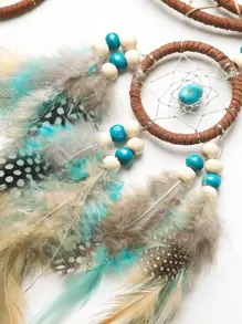 1pc Retro Turquoise Dreamcatcher With Life Tree Decorative Hanging Ornament, Colorful Feather Wind Chime Wall Decoration (Feathers Are Artificial) Gifts Birthday Graduation - Turquoise Rings - View 8