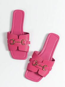 大码女士时尚条纹蛇皮印花平底凉鞋，白色，夏季假日风格 - 玫紅色 - 查看 5