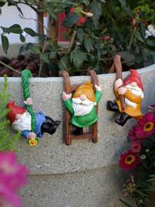 3pcs Set Resin Mini Gnome Statues - Charming Garden Figurines, Suitable For Outdoor Fairy Garden, Potted Decor, And DIY Landscaping