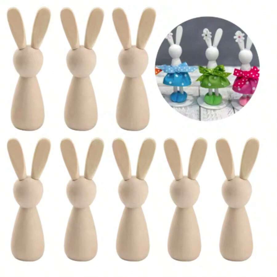 5 件未完成木制钉兔娃娃可用于 DIY 绘画木制娃娃身体模型钉人可用于派对艺术工艺品家居装饰