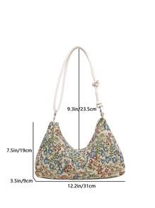 1 件大容量小碎花拉链手提包，时尚简约女士单肩包，适合工作、约会、购物 - 藍色 - 查看 3