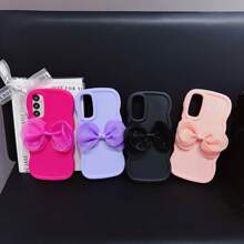 1pc Candy Wavey Shape Smooth Oil Painting, Cute Bow Decor Phone Case, Full Coverage Anti-Drop Protective Cover Compatible With Iphone 16/15 Pro Max, Redmi Note 11 4G, Galaxy A55, Infinix Note 30, Moto E30, Floral Decor, Faux Pearl Embellishment, Minimalist Design, Suitable For Daily Use And Outdoor Carrying, Perfect Protection For Your Phone