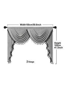 1pc Grey Fringed Curtain, Modern Business Style Imitation Linen Material Short Valance, Suitable For Living Room, Bedroom, Kitchen Window And Door Decoration