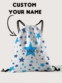 1pc Customizable Name Print Drawstring Backpack With Cute Star Design, Personalized Based On Your Unique Design, Suitable For Children And Teenagers, Can Print Your Own Name Or Gift To Others Like Your Siblings Or Classmates