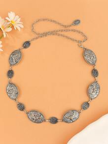 Boho Metalowy Pasek Wiszący, Vintage Bull Head Flower Wytłoczony Dekoracyjny Łańcuch, Elegancki Pasek Do Dżinsów Damskich, Sukienek, Zwierzęcy Streetwear, Seksowna Elegancka Impreza, Metalowy Pasek Ze Stopu Cynku, Wiosna Lato Jesień Zima