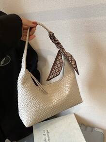 1pc Minimalist Beige Shoulder Armpit Bag With Free Scarf - 米色 - 查看 3