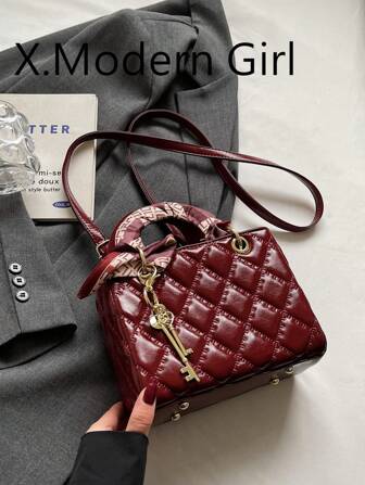 菱形刺绣肩带斜挎包，时尚夫人手提包，独特设计单肩包