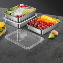[Stainless Steel Storage Containers] 5pcs Stainless Steel Food Storage Containers - Stackable With Sealed Lids, Microwave Safe, Flip Top, Square Shape - For Salad, Fruit, Food Storage, Kitchen Organization, Refrigerator Freshness, Freezer Safe, Multi-Purpose Meal Prep