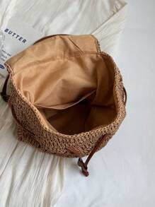 New Fashion Design High-Quality Drawstring Closure Woven Fabric Versatile Shoulder/Crossbody/Backpack, School Backpack - Brown - View 7