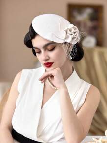 1 pieza Boina de fieltro de lana estilo británico, sombrero pillbox para mujeres, sombrero de iglesia, derby, boda, disfraz vintage con velo, regalo para mujeres