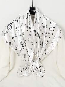 1pc Women Fashion Minimalist Music Symbol Print 35*35 Inch Headscarf, Casual Versatile Head Wrap, Soft & Skin-Friendly Bandana For All Seasons - Solid Color - View 3