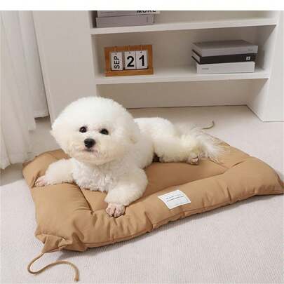 1 Pc Square Pet Bed Mat Pad, Comfortable 4-Season Cushion For Cats & Dogs - Thick & Warm Nest, Suitable For Spring, Summer, Autumn, Winter, Geometric Rectangle Bed With Optional Ties, Fits Small/Medium Breeds