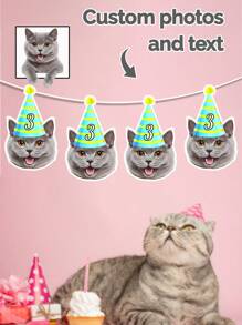 Banner personalizado com foto de cabeça de animal de estimação, banner personalizado com letra e rosto de animal de estimação, banner personalizado com rosto, banner com foto, banner com chapéu de aniversário de gato e cachorro, decoração, banner personalizado com foto de rosto, banner personalizado com foto de gato, férias de verão - Multicolorido - Ver 18