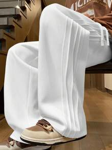 Pantalones rectos sueltos informales para hombres, de material semi-grueso, de moda y versátiles