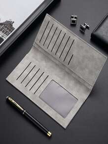 1pc Customizable Long Wallet, Men's Super Slim Casual Multi-Slot Long Wallet Card Holder Purse, Solid Color Retro Style