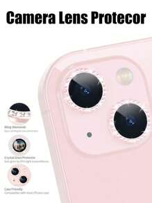 1 Pack Compatible With Apple 11 And Above Models, Compatible With Iphone 15 Pink Rhinestone Lens Film, Lens Protection Ring/Case, Tempered Glass [Scratch-Resistant], Metal Single Ring Camera Screen Protector Lens Sticker Lens Cap Lens Protection Ring, Compatible With Iphone 11/12/13/14/15/16/16 Plus/16 Pro/16 Pro Max Full Series Waterproof Shockproof Anti-Fall Anti-Fall Anti-Fingerprint Full Cover - Pink - View 4