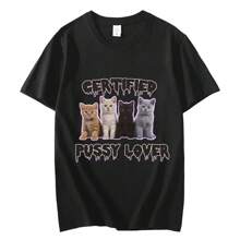 Funny CerTified  Lover Meme Cat Graphic T Shirts Unisex Fashion Kawaii T-Shirt Street Casual Vintage T-Shirts - Black - View 1