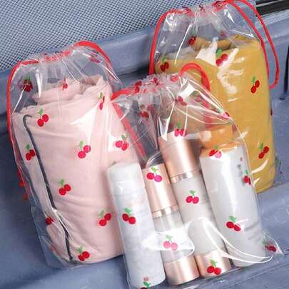 10pcs Travel Drawstring Plastic Bags, Makeup Bags, Underwear And Socks Storage Bags, Clothing Organizer Bags Travel Set, Suitable For Travel, Dorm, School Trips, Luggage, Back To School Essentials, Travel Accessories, Dorm Essentials, Storage Bags, School Storage Bags