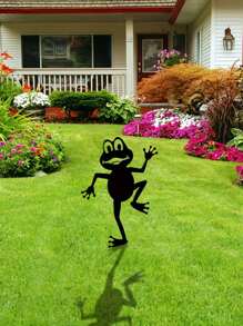 1 件金属青蛙花园桩装饰艺术剪影、庭院露台装饰、花园柱、独特庭院艺术、花园剪影、花园雕塑和庭院艺术 - 黑 - 查看 4