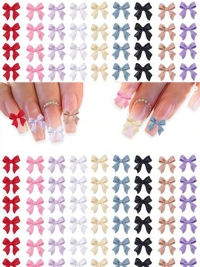 200/100pcs/50Pcs/20Pcs/10Pcs Colorful Bow-Knot Nail Stud, 3D Bow-Knot Colorful Nail Charms Set For Nail Stones Design Diy Decoration Jewel Stones Nail Art Nail Supplies Nails Nail Gems