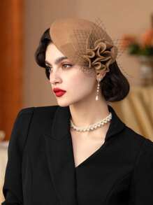 1 pieza Boina de fieltro de lana estilo británico, sombrero pillbox para mujeres, sombrero de iglesia, derby, boda, disfraz vintage con velo, regalo para mujeres