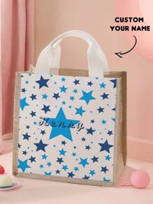 1pc Customized Small Tote Bag With Name & Star Pattern, Suitable For Children And Teenagers, Can Print Your Own Name Or Gift To Siblings And Friends - Multicolor - View 2