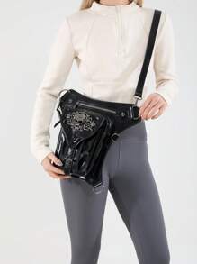 Nieuwe Punk Chained Schoudertas Vrouwen Steampunk Schedel Schouder Crossbody Telefoontasje Taille Beentas
