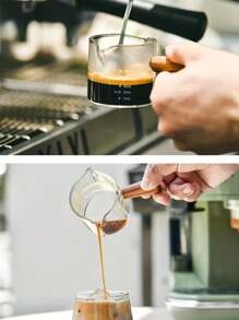 1pc 100ml/3.3oz Calibrated Concentrated Coffee Cup With Wooden Handle, Latte Art Cup - Clear - View 7
