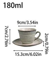 1 pieza Conjunto de taza y platillo de cerámica gris minimalista japonesa, taza y platillo rituales de té/café de la tarde, taza y platillo de cerámica de alta calidad con estilo retro, taza para beber en el hogar, taza para leche, taza para latte, taza y platillo elegante como regalo para festividades