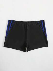 2025 Men's European & American Style Swimming Trunks With Drawstring Detail - Black - View 2