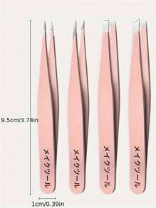 4件套不锈钢塑料涂层平口斜眉镊子套装，去黑头镊子，拔眉镊子，眉毛修剪美容化妆工具 - 彩色 - 查看 11