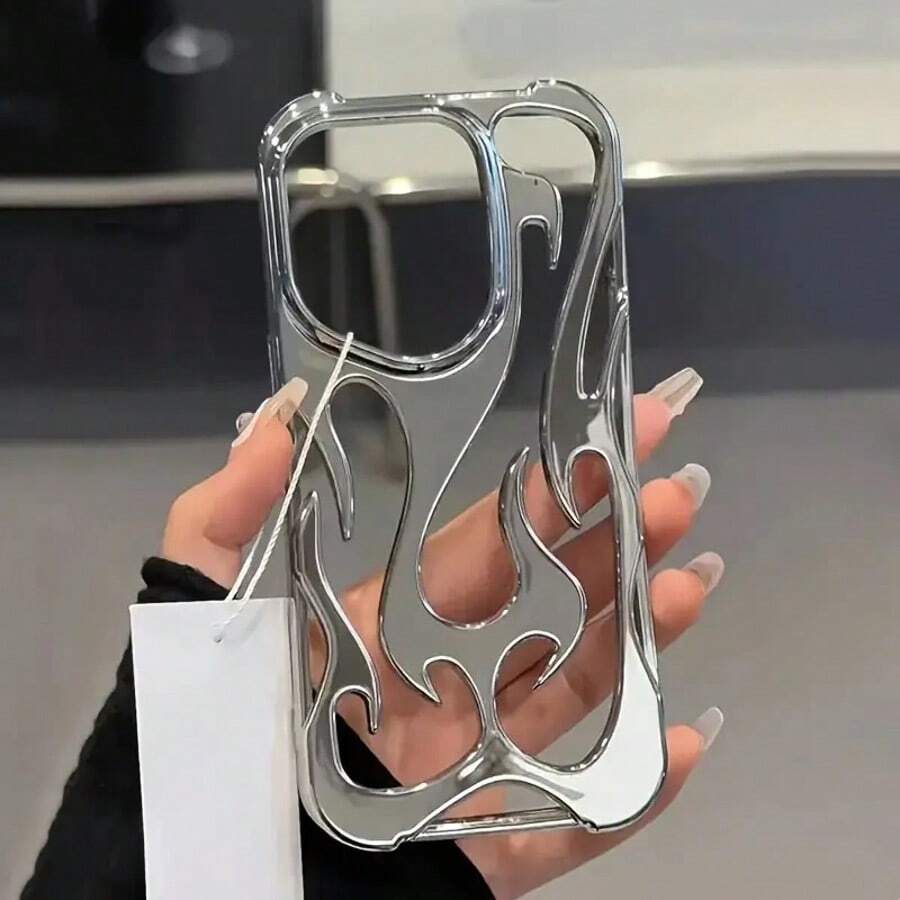 Stylish Hollow Flame Mobile Phone Case For Iphone 15 14 13 12 11 Pro Max Plus CoolBoy Girl Silvery Electroplated Soft Case Creative Gift Shell - Silver - View 1
