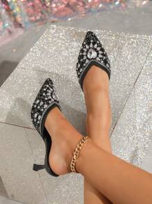 Elegant And Classy Women High Heel Shoes, Luxurious High Heel Slippers With Glamorous Gemstones And Shiny Handcrafted Rhinestones, Lightweight And Comfortable For Everyday Wear And Runway, Solid Color High Heels For All Seasons