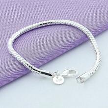 Silver Plating 3mm Snake Chain Bracelet For Women Wedding Engagement Charm Jewelry - Silver - View 3