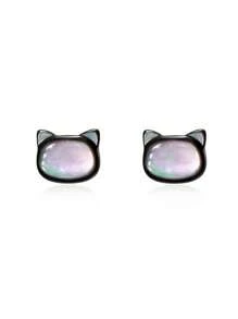1 Pair 925 Sterling Silver Shell & Black Cat Stud Earrings, Unique High-End Earrings For Women - Earrings - View 9