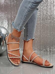 女士时尚平底套脚凉鞋，百搭网红风，适合约会、购物、聚会、派对、通勤和居家穿着，春夏穿搭必备 - 米色 - 查看 8