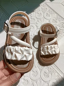 1 Pair Girls Hollow Design Cute Lady Style Open Toe PVC White Sandals, Suitable For Summer Holiday