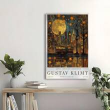 Framed Vintage Art Poster - Gustav Klimt Moonlit City & Train  Canvas Print - Modern Living Room, Bedroom, Dorm Decor Perfect Gift Idea  Birthday Party Decor, Mother's Day New Year Easter Gift, , Home Living Room Office Wall Decor, Perfect Gift And Wall Decoration - Framed - View 5