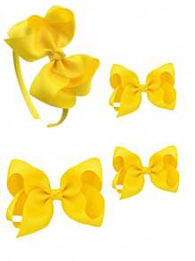 4pcs Girls' Bowknot Bow Hair Clips & Headbands, Cute, Elegant, Versatile, Matching, Suitable For Mother's Day, School