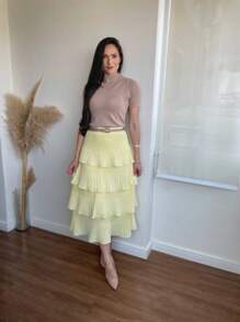 Pleated Skirt With 4 Ruffles, 4 Marias, 4 Layers - Yellow - View 2