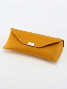 1 pieza Caja de almacenamiento de gafas de metal con hebilla cuadrada de grano de litchi, funda protectora de gafas de moda anti-presión y anti-caída