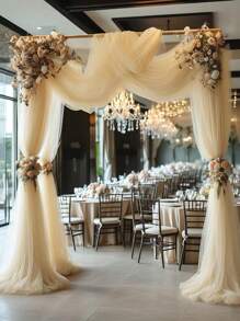 1 pieza Arco de boda romántico color champán con cortina de tul, de material de poliéster, cortina de boda color champán, fondo de boda liso, decoración para fiesta de cumpleaños, ceremonia de boda y recepción, adecuada para bodas y fiestas grandes, telones de fondo de boda, decoraciones para fiestas festivas, decoraciones del Día de San Valentín