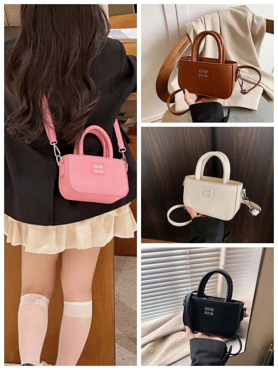 1 pieza Bolso de hombro cruzado para chicas, sólido de color y de PU con diseño de letra, de estilo simple y de moda - A - Ver 1